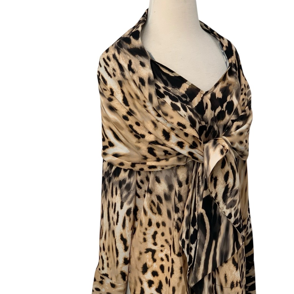 BLACK LABEL BY CHICOS Long Sleeve V-Neck Leopard Print Wrap Scarf‎ Blouse Size L - Picture 3 of 9